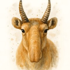 사이가, 정면, 클로즈업, 수채화, jpeg (Saiga, front view, close-up, water colour, jpeg)