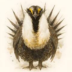 산쑥들꿩, 정면, 클로즈업, 수채화, jpeg (Greater sage-grouse, front view, close-up, water colour, jpeg)