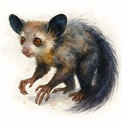 아이아이, 좌측면, 수채화, jpeg (Aye-aye, left side view, water colour, jpeg)