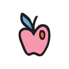 Apple doodle icon hand drawn with black line in freehand style and colored. Vector illustration isolated on white background