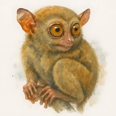 안경원숭이, 우측면, 수채화, jpeg (Tarsier, right side view, water colour, jpeg)