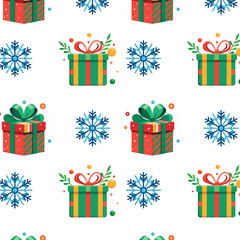 Festive, Christmas pattern with the image of a snowflake and a gift
