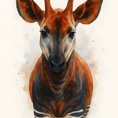 오카피, 정면, 클로즈업, 수채화, jpeg (Okapi, front view, close-up, water colour, jpeg)