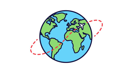 Stylized Earth with Airplane Circumnavigating the Globe.