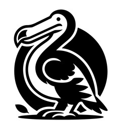 Illustration of a stylized dodo bird with a curved neck and a circular background design element