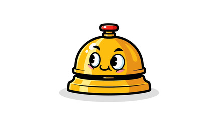 Cheerful cartoon bell with a friendly face and red button.