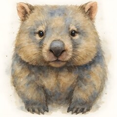 웜뱃, 정면, 클로즈업, 수채화, jpeg (Wombat, front view, close-up, water colour, jpeg)