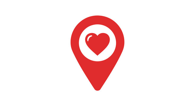 Red heart inside a location pin icon symbolizing love or important place.