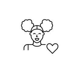 Young woman and heart. User diversity, accessibility for younger people. Pixel perfect, editable stroke vector icon