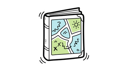 Hand-drawn cartoon book with a colorful map illustration on its cover.