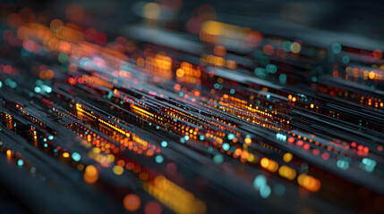 Abstract technology big data background concept: digital data flow motion, transfer and storage of data sets, blockchain technology, server infrastructure, and high-speed internet connectivity