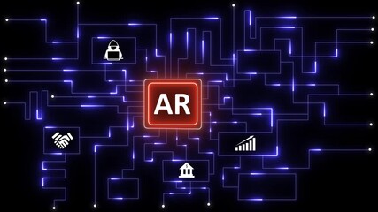 Augmented reality digital network glowing lines abstract technology concept , Abstract AR schematic monitors cyber systems and data, Glowing nodes highlight futuristic electronic design . - Powered by Adobe