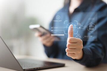 passkey, passwordless, webauthn, login, security, Person using biometric fingerprint scanner for...