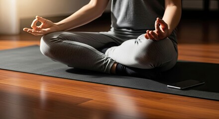 Person practicing meditation in a peaceful room with natural light