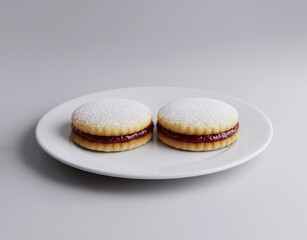 Fototapeta premium Tucumán Alfajores: Argentinian Shortbread Cookies with Sweet Fruit Jam Filling and Powdered Sugar