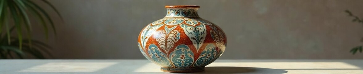 Intricate Handcrafted Ceramic Vase A Stunning Centerpiece for Home Decor, Adding Artistry and Sophistication to Any Room with its Unique Glaze and Elegant Shape.