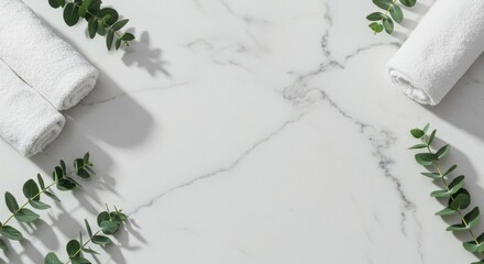 Spa Elements on White Marble with Natural Green Accents