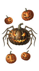 Spider pumpkin Halloween pumpkin scary pumpkin orange pumpkin carved pumpkin spooky face autumn holiday creepy illustration digital art fantasy monster decoration celebration emotion fear night