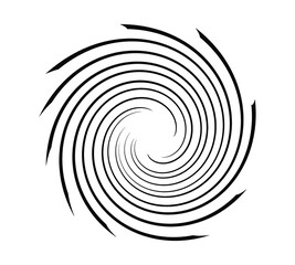 Abstract black vortex spiral design, dynamic circular swirl pattern with motion effect, modern energy rotation concept, vector illustration for logo, background, or digital art design