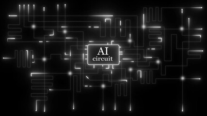 Abstract glowing neon ai circuit board network connections data flow technology concept ,Futuristic AI circuit board visualizes data flow, Glowing neon lines enhance network system connections - Powered by Adobe