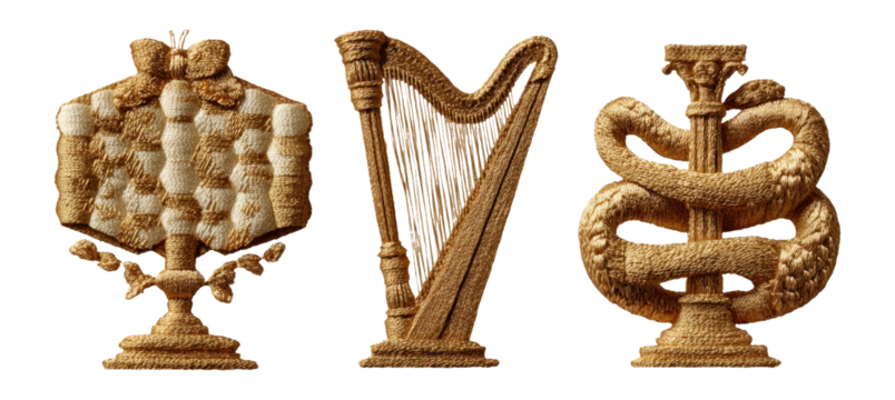 Three Unique Decorative Art Elements in Intricate Gold Style