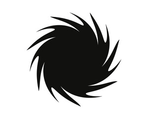 Abstract black spiral swirl shape, rotating curved lines forming circular vortex pattern, minimalist dynamic motion design, modern vector illustration for logo, tattoo, or graphic art