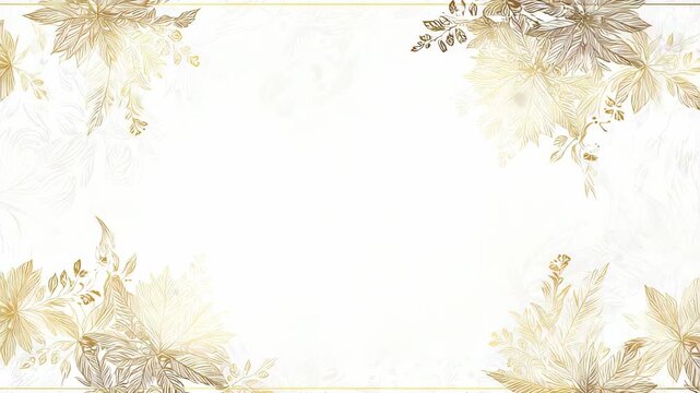 Decorative golden tropical leaves hand-drawn in sketch style on soft white background, creating elegant border frame concept for nature themes