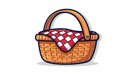 Fototapeta premium Woven Picnic Basket with Red and White Gingham Cloth.