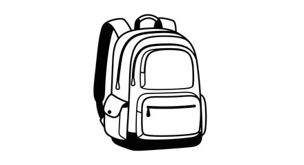 Black and White Illustration of a Backpack with Multiple Pockets.