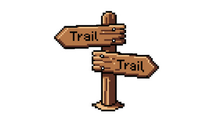 Pixel Art Wooden Trail Signpost with Two Arrows.