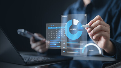 personal, expense, tracker, budget, finance, analytics, spending, report, A person analyzing a...