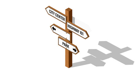 Directional Signpost with City Center Highway 101 and Park Labels.