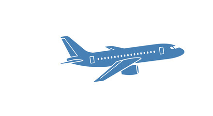 Simple blue passenger airplane icon a stylized commercial jet airliner illustration in flight.
