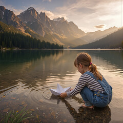 little girl on the lake