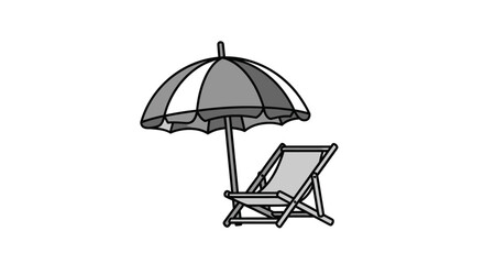 Black and White Beach Umbrella and Lounge Chair.