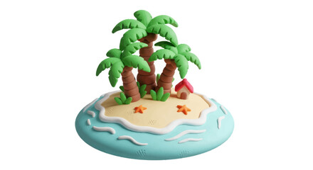 Miniature Tropical Island with Palm Trees Clay Model.