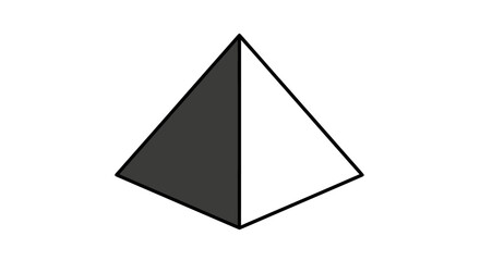 Fototapeta premium A simple two-toned square pyramid icon with a black and white split design.