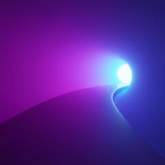 Mysterious Illuminated Blue and Purple Winding Tunnel with Bright End