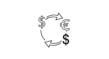 Currency Exchange Cycle: Dollar Euro Dollar with Arrows.