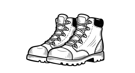 Detailed Hand-Drawn Illustration of Rugged Work Boots.