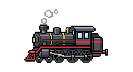 Pixelated Steam Train Engine with Smoke Black and Red Color Scheme. © Leo