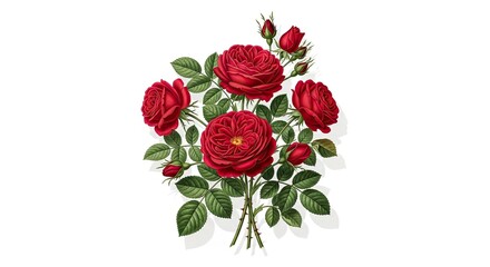 Vibrant Red Roses Bouquet Detailed Botanical Illustration