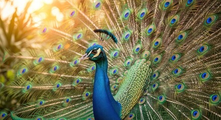 Obraz premium Peacock's vibrant, iridescent plumage