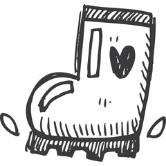 Hand Drawn Outline Of A Cute Rain Boot With A Heart Detail Standing In Puddles On A Transparent Background In A Sketchy Style