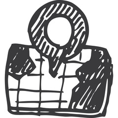 Hand Drawn Map Pin Icon Represents Travel Destination With Grid Lines On Transparent Background Doodle Style