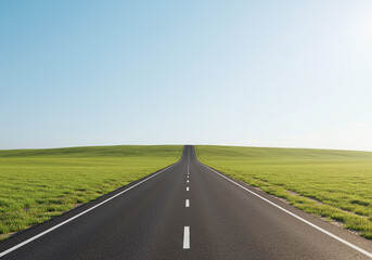 Endless Straight Road Cutting Through Lush Green Fields to Horizon