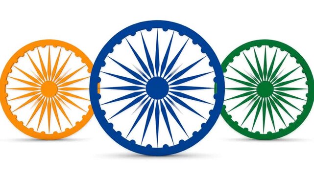 Patriotic Indian Tricolor Ashoka Chakras Spinning Seamlessly on a White Background Loop