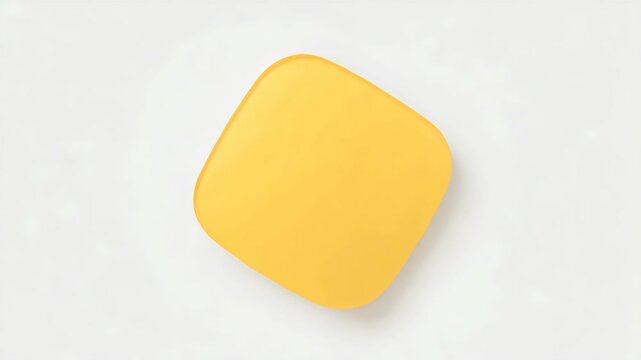 Smooth yellow rounded square shape shown from top view, minimalist style, centered on clean white background, concept of simplicity