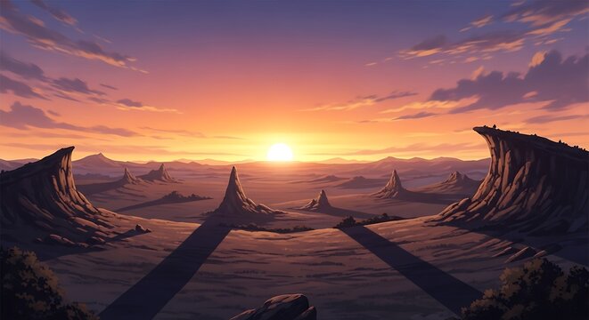 Sunrise Over a Desolate, Rocky Landscape.