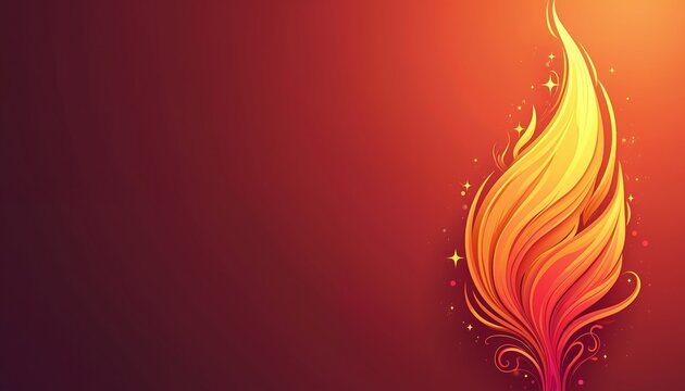 Abstract flame design on a red orange gradient background. Swirling yellow orange fire like shape with sparks. Warm colorful energetic concept art. Artistic illustration for creative projects.